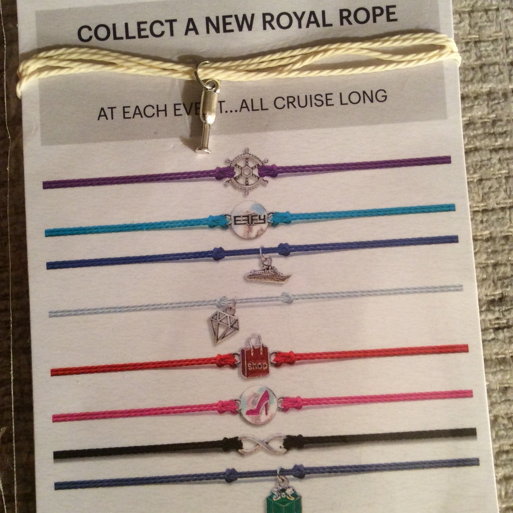 Royal Caribbean Cruise Champagne Glass Charm Rope String Bracelet - Picture 2 of 3